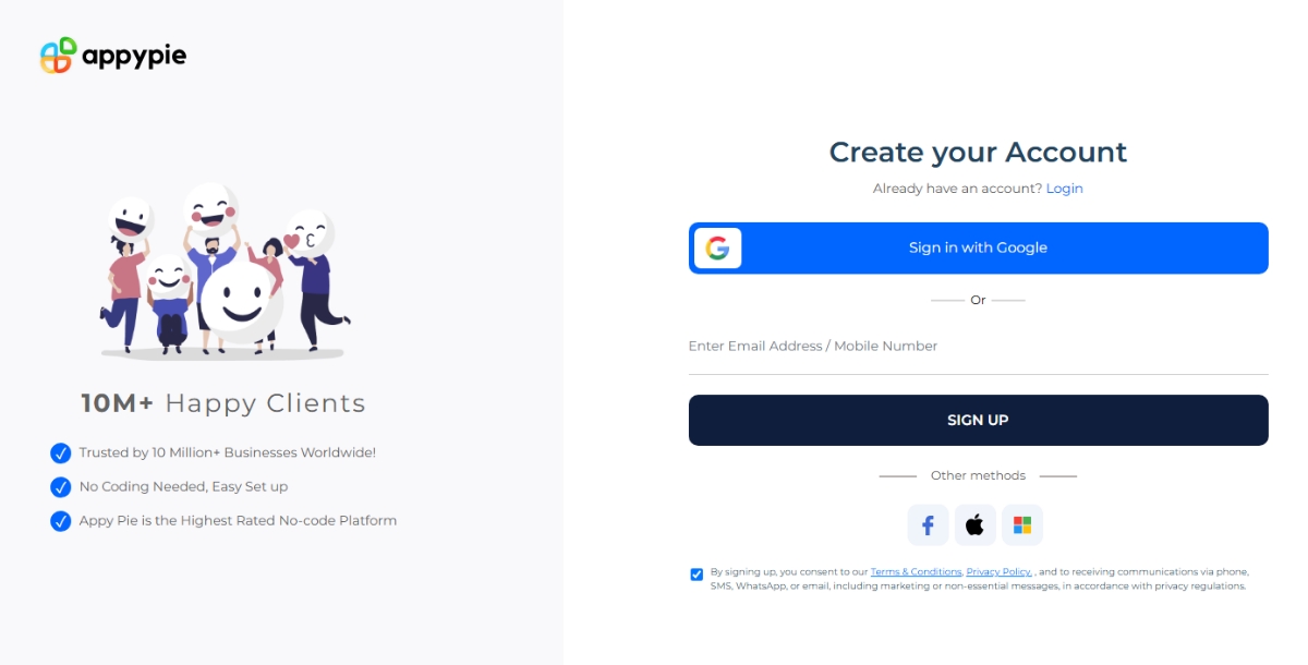 Sign up to Appy Pie Design
