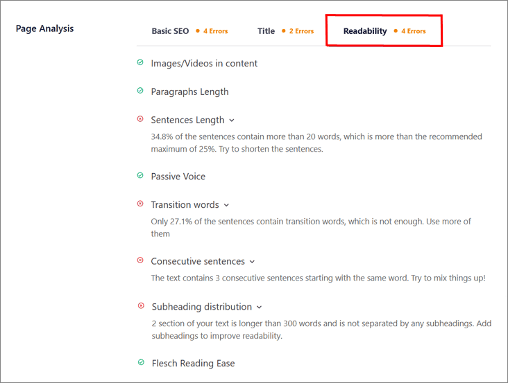 Análise de legibilidade no All in One SEO