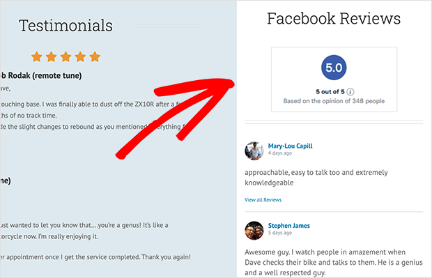Exemplo do widget da barra lateral de comentários do Facebook da Smash Balloon