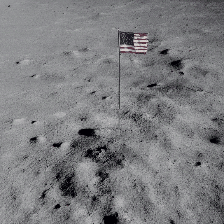 an American flag waving on top of moon