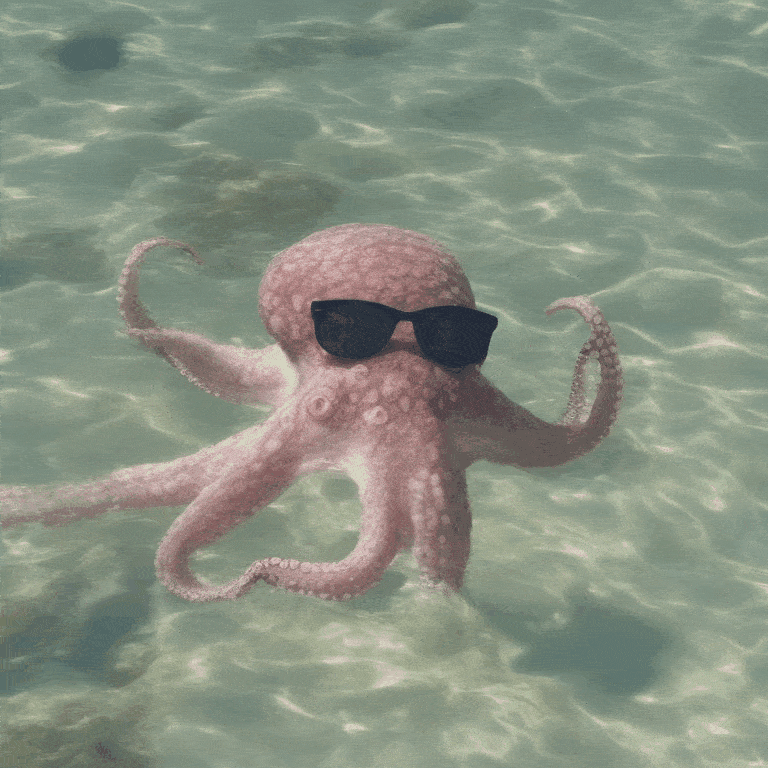 octopus with sunglasses in water