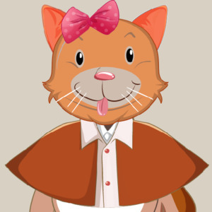 Cheerful cat character with pink bow brown jacket  white shirt | NFT Maker