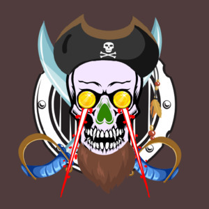 Glowing eyed pirate skull with tricorn hat crossed swords and maritime motifs in digital art | NFT Maker