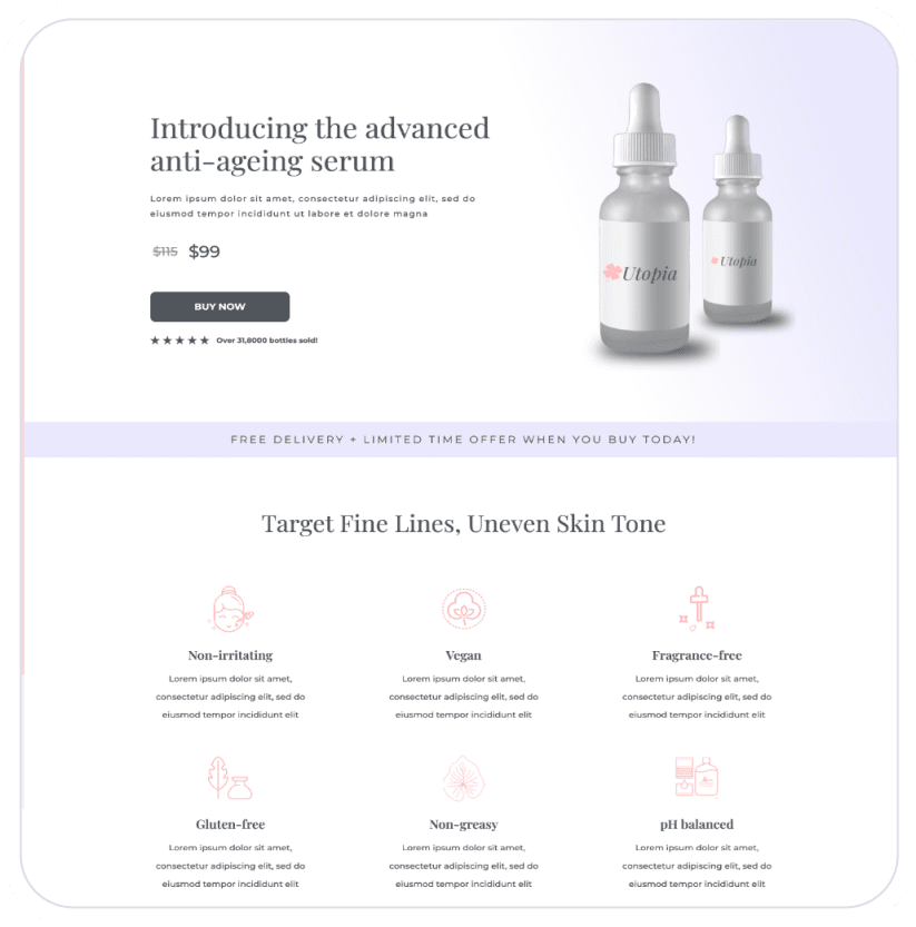 Utopia WooCommerce sales page template by FunnelKit