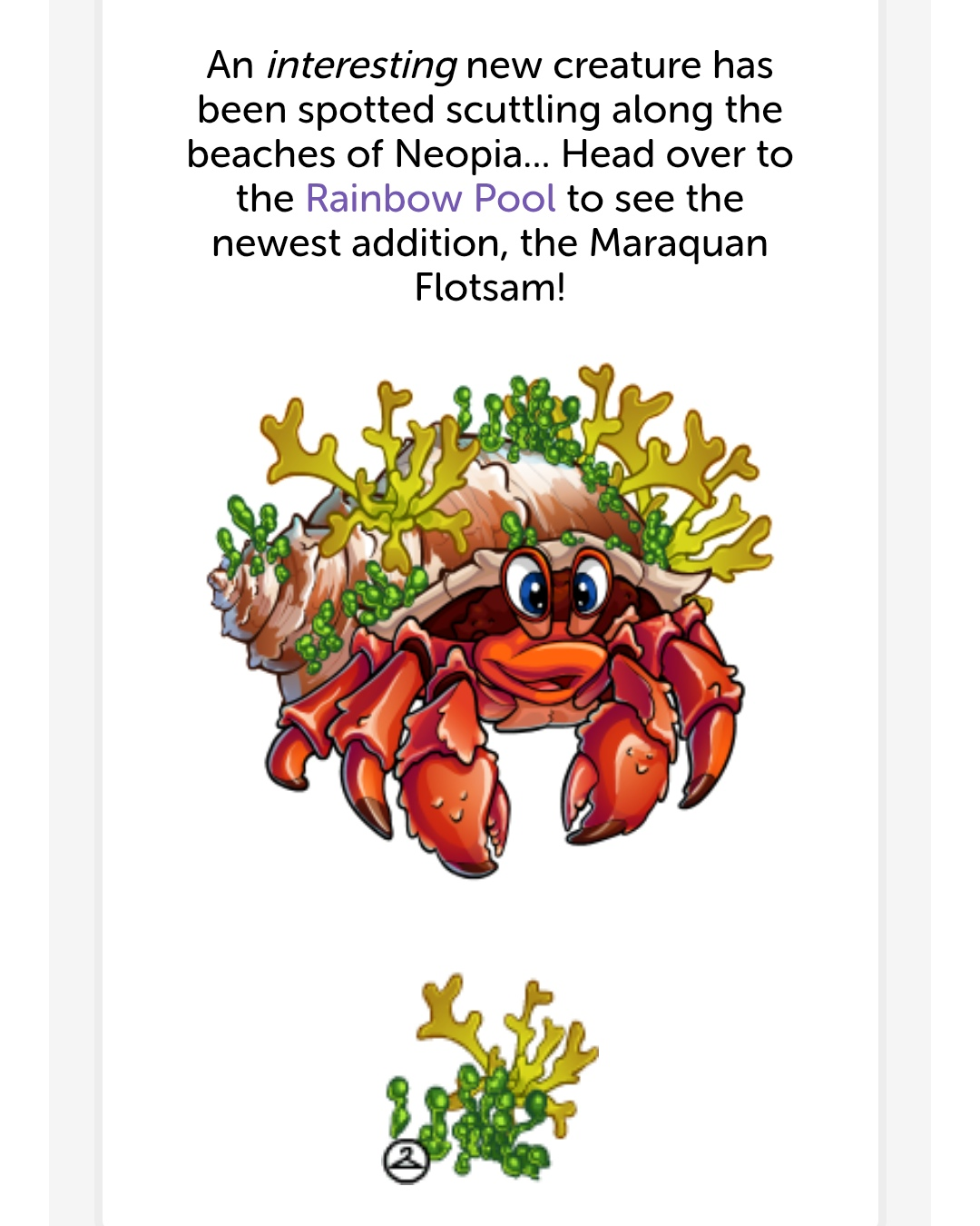 r/neopets - Attention: all lifeforms become crab! Newly released Mara Flotsam!!